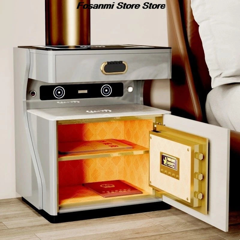 Modern Smart Bedside Safe Cabinet With Wireless Charging Fingerprint Bluetooth Lock Integrated Multifunctional Storage Safe
