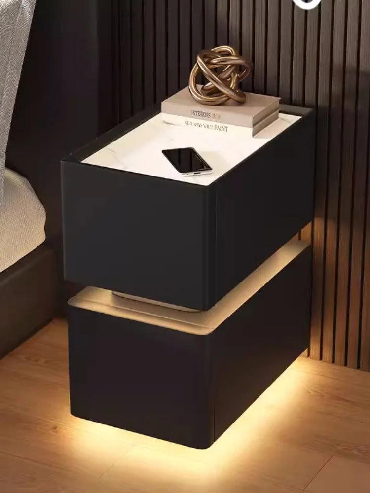 Creative Intelligent Bedside Table with Wireless Charging Modern Style Storage Cabinet Bedroom Nightstand with Sensor Light 25cm