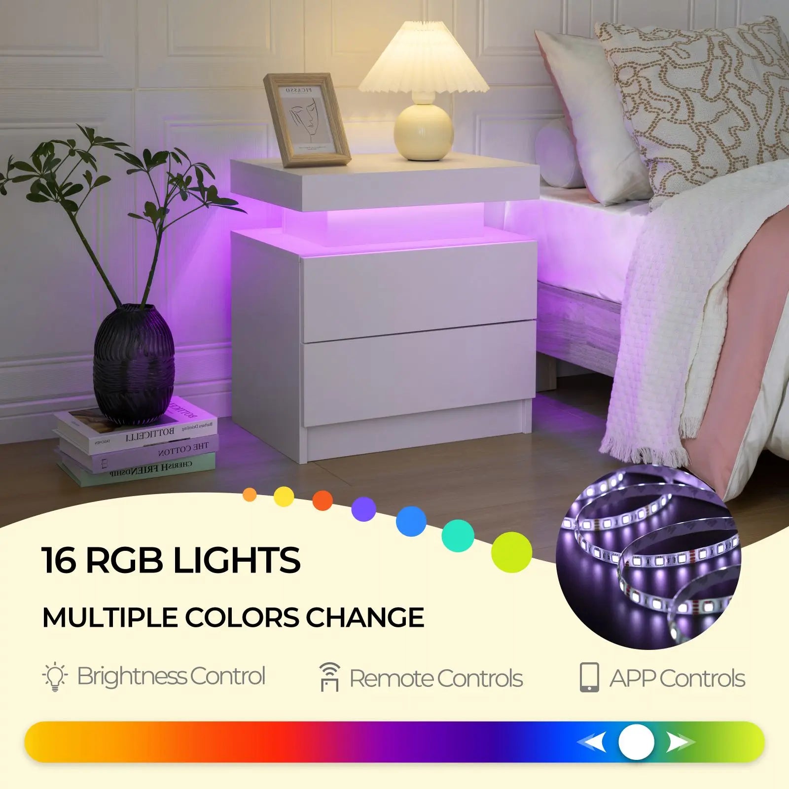 NightGuard™ LED Nightstand with RGB Lights & 2 Drawers