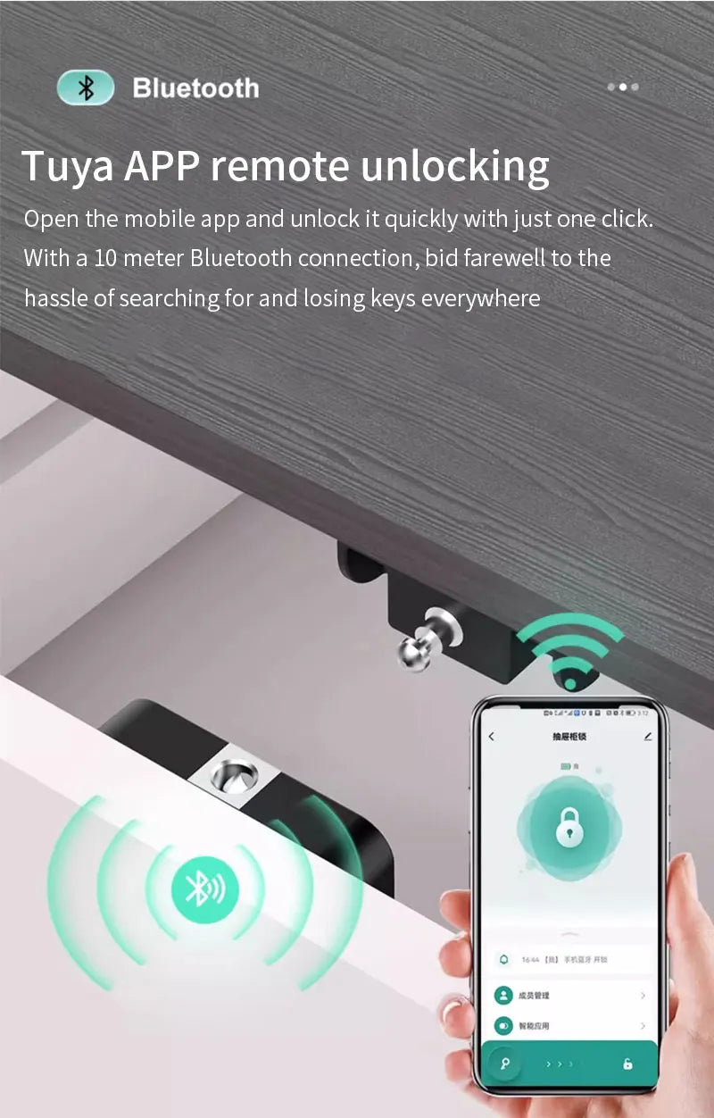 NightGuard™ Tuya Hidden Cabinet Lock RFID Drawer Invisible Electronic Lock App Unlock for Contactless Cabinet Wooden Drawer Cupboard Toolbox