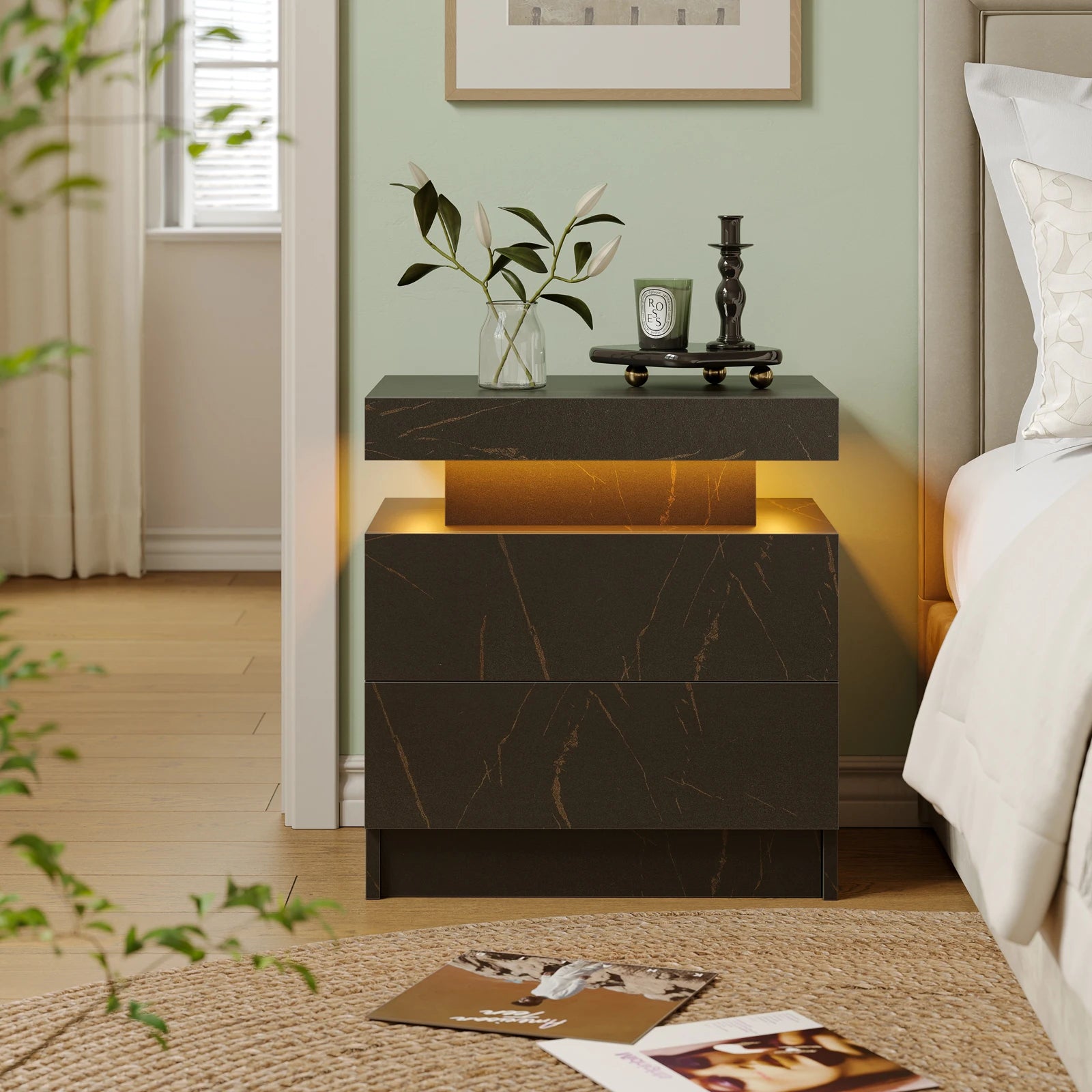 NightGuard™ LED Nightstand with RGB Lights & 2 Drawers