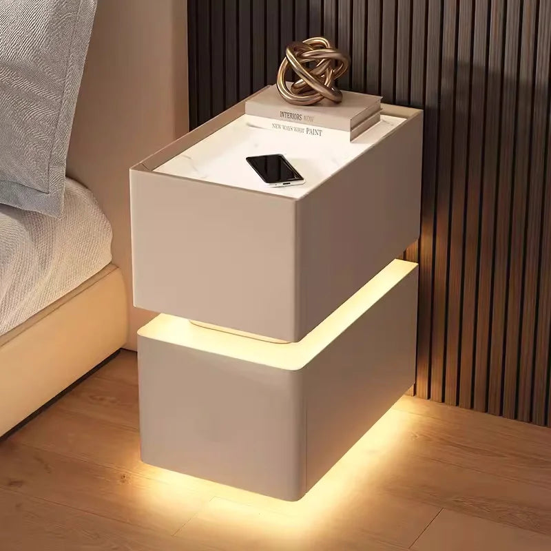 Creative Intelligent Bedside Table with Wireless Charging Modern Style Storage Cabinet Bedroom Nightstand with Sensor Light 25cm