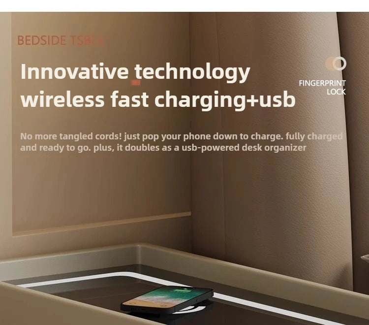 NightGuard™ Ultra-Thin Smart Nightstand with Wireless Charging & Marble Top