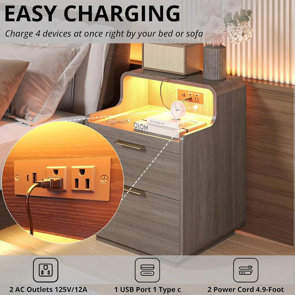 NightGuard™ Nightstand with Charging Station & LED Lights