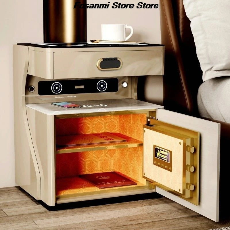 Modern Smart Bedside Safe Cabinet With Wireless Charging Fingerprint Bluetooth Lock Integrated Multifunctional Storage Safe