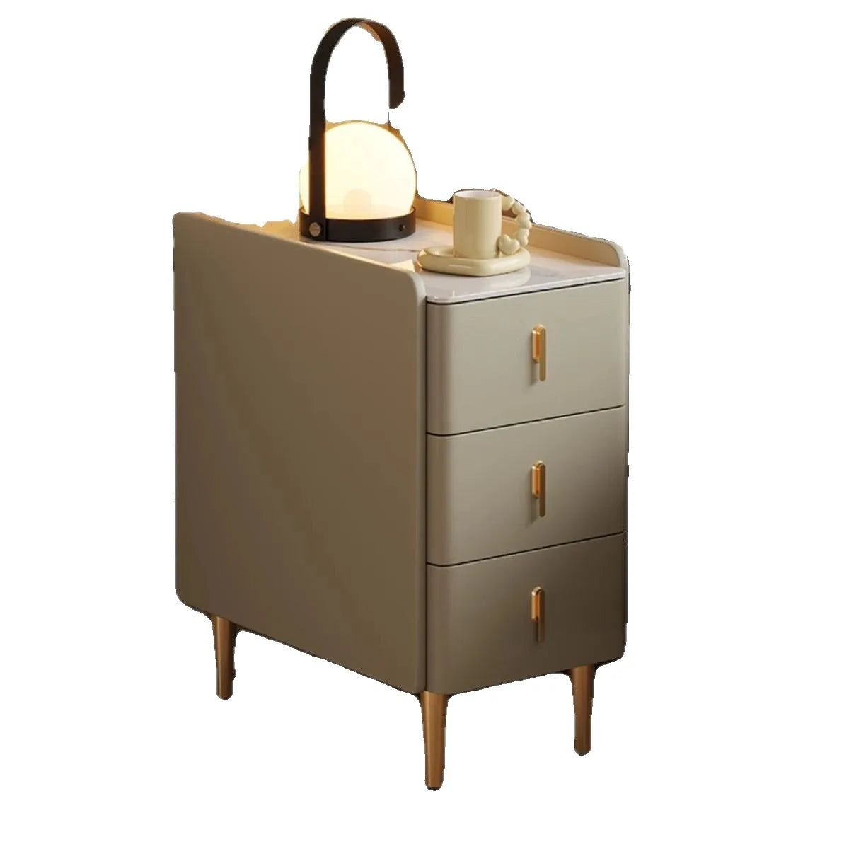 Ultra-Thin Smart Nightstand - Solid Wood w/Wireless Charging, Marble Top Storage for Modern Minimalist Bedroom