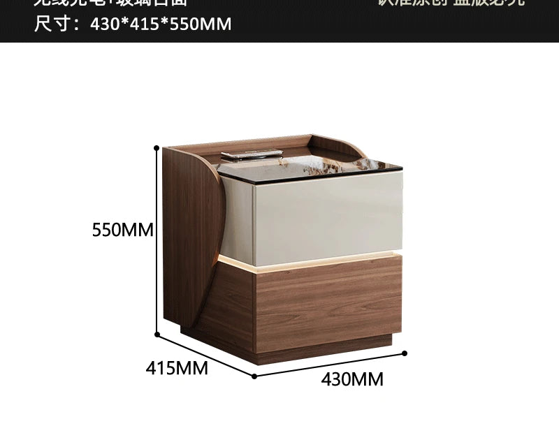 Multifunctional bedside table wireless charging 2024 new master bedroom smart atmosphere light simple modern minimalist storage