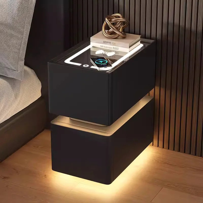 Creative Intelligent Bedside Table with Wireless Charging Modern Style Storage Cabinet Bedroom Nightstand with Sensor Light 25cm