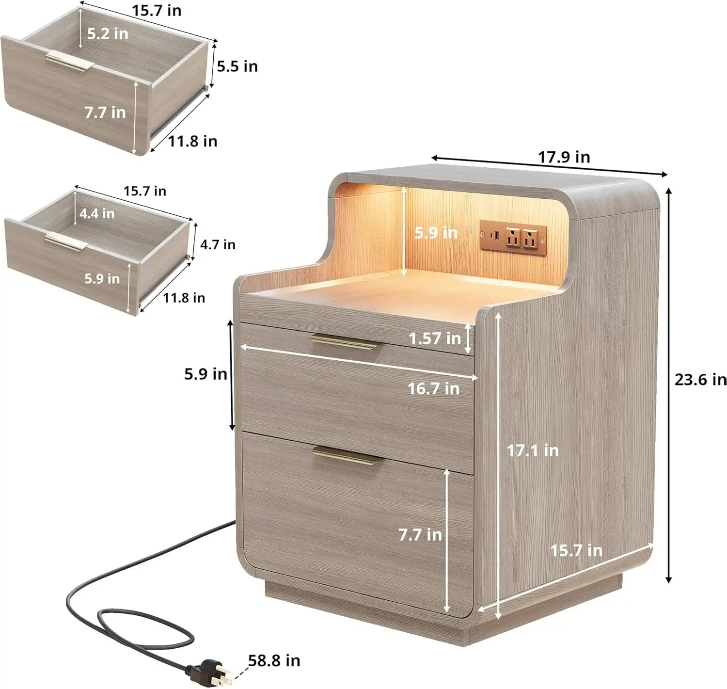 NightGuard™ Nightstand with Charging Station & LED Lights