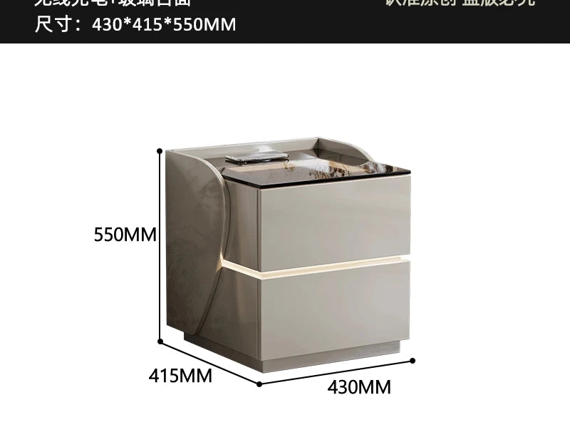 Multifunctional bedside table wireless charging 2024 new master bedroom smart atmosphere light simple modern minimalist storage