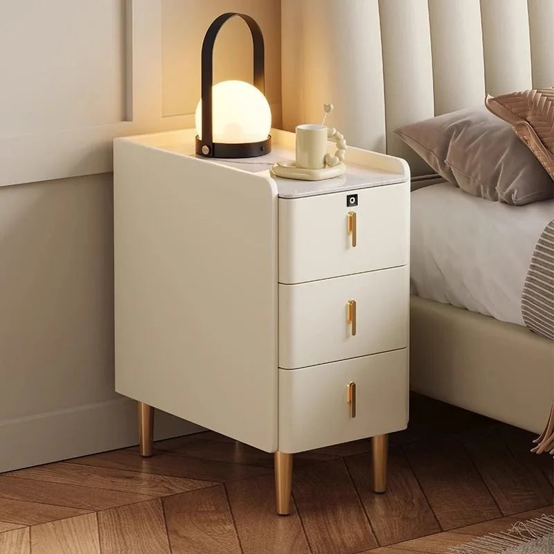 Ultra-Thin Smart Nightstand - Solid Wood w/Wireless Charging, Marble Top Storage for Modern Minimalist Bedroom
