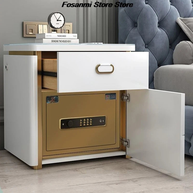 Modern Smart Bedside Safe Cabinet With Wireless Charging Fingerprint Bluetooth Lock Integrated Multifunctional Storage Safe