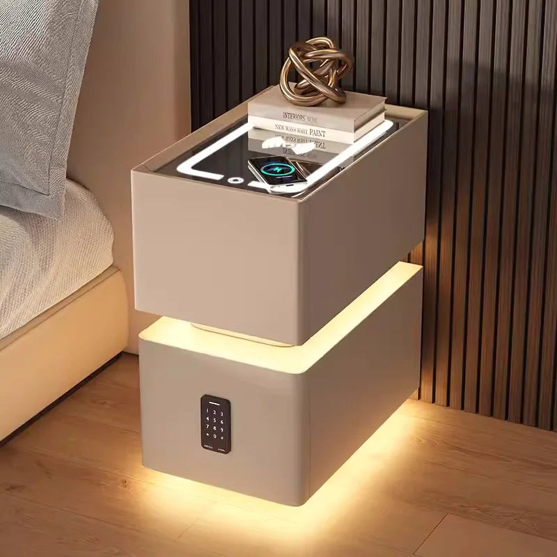 Creative Intelligent Bedside Table with Wireless Charging Modern Style Storage Cabinet Bedroom Nightstand with Sensor Light 25cm