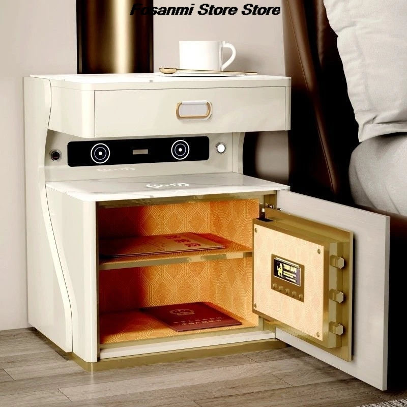 Modern Smart Bedside Safe Cabinet With Wireless Charging Fingerprint Bluetooth Lock Integrated Multifunctional Storage Safe