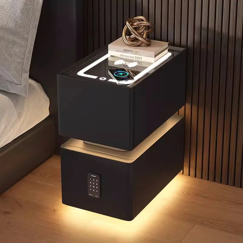 Creative Intelligent Bedside Table with Wireless Charging Modern Style Storage Cabinet Bedroom Nightstand with Sensor Light 25cm