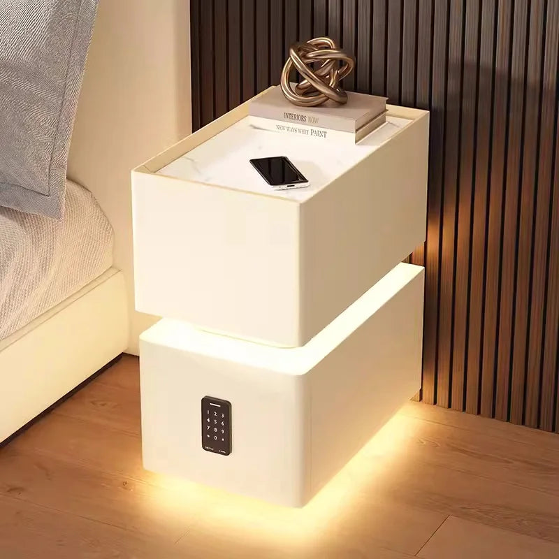 Creative Intelligent Bedside Table with Wireless Charging Modern Style Storage Cabinet Bedroom Nightstand with Sensor Light 25cm