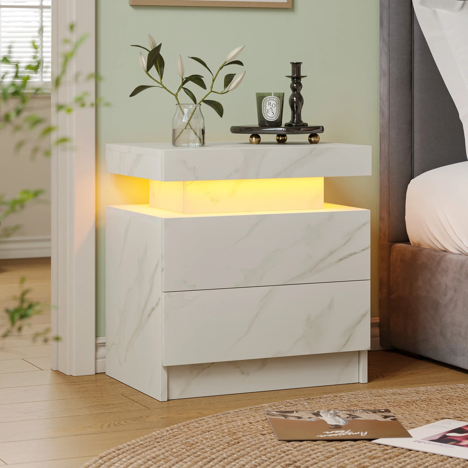 NightGuard™ LED Nightstand with RGB Lights & 2 Drawers