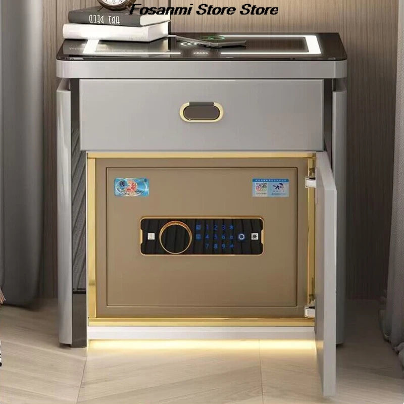 Modern Smart Bedside Safe Cabinet With Wireless Charging Fingerprint Bluetooth Lock Integrated Multifunctional Storage Safe