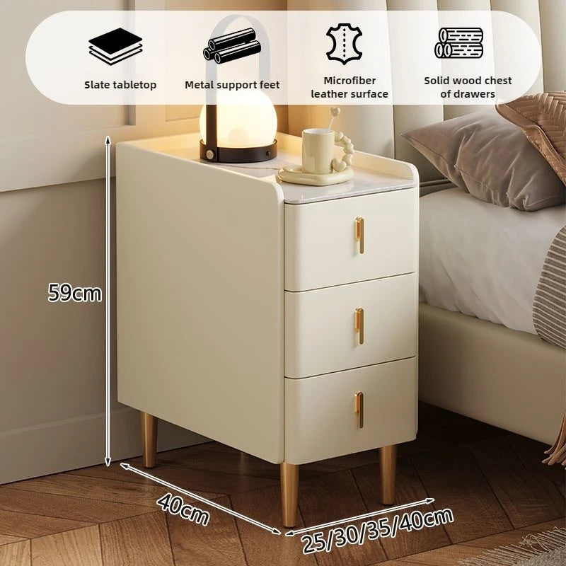 Ultra-Thin Smart Nightstand - Solid Wood w/Wireless Charging, Marble Top Storage for Modern Minimalist Bedroom