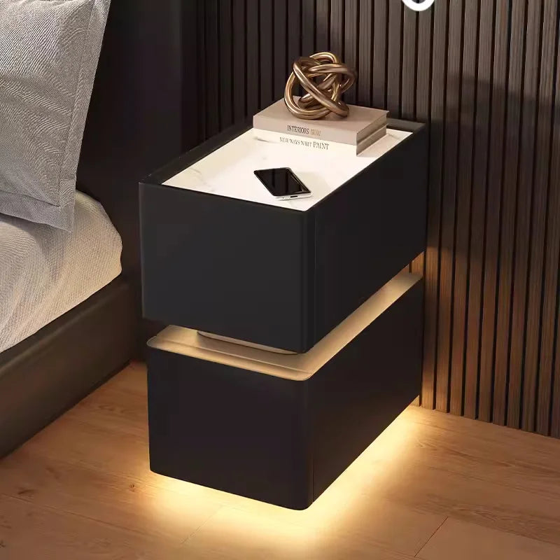 Creative Intelligent Bedside Table with Wireless Charging Modern Style Storage Cabinet Bedroom Nightstand with Sensor Light 25cm