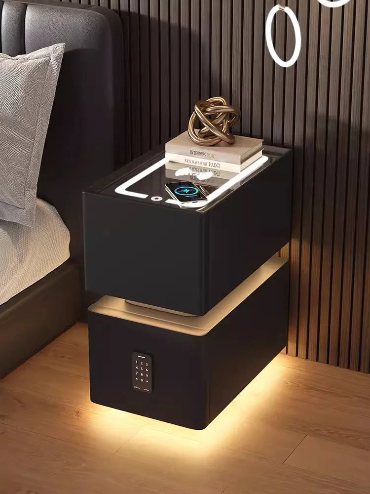 Creative Intelligent Bedside Table with Wireless Charging Modern Style Storage Cabinet Bedroom Nightstand with Sensor Light 25cm