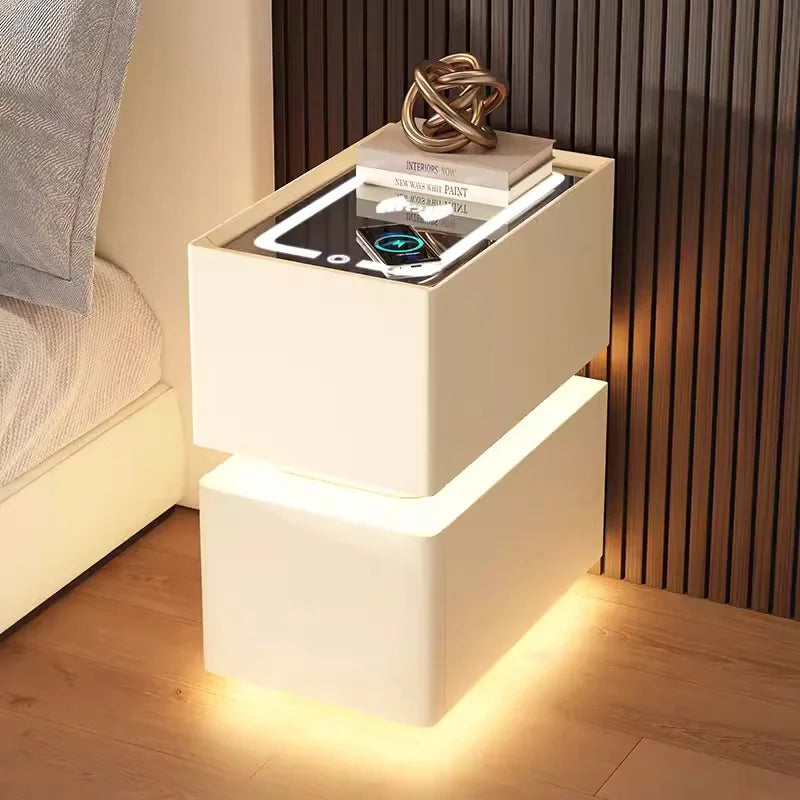 Creative Intelligent Bedside Table with Wireless Charging Modern Style Storage Cabinet Bedroom Nightstand with Sensor Light 25cm