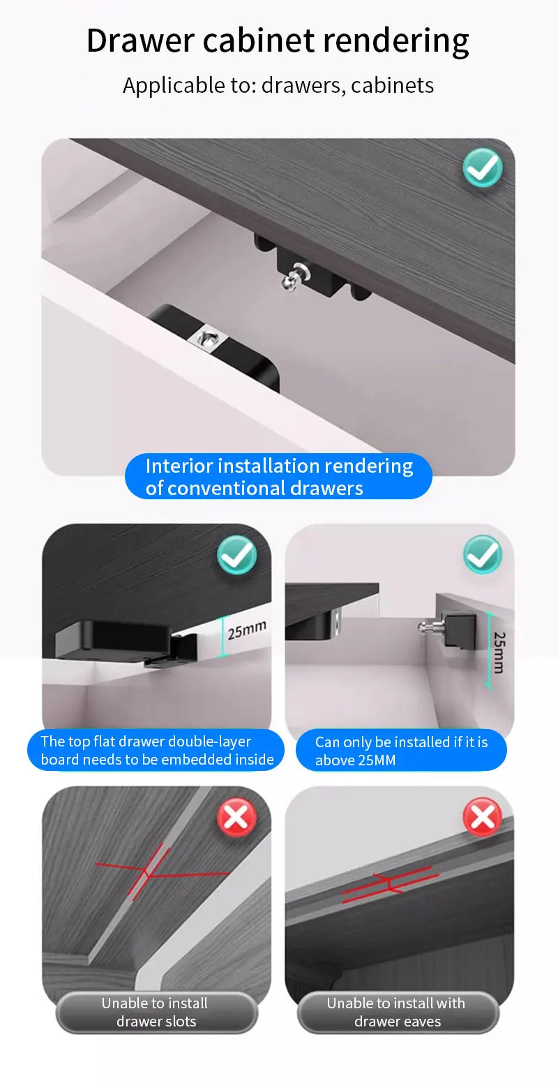 NightGuard™ Tuya Hidden Cabinet Lock RFID Drawer Invisible Electronic Lock App Unlock for Contactless Cabinet Wooden Drawer Cupboard Toolbox