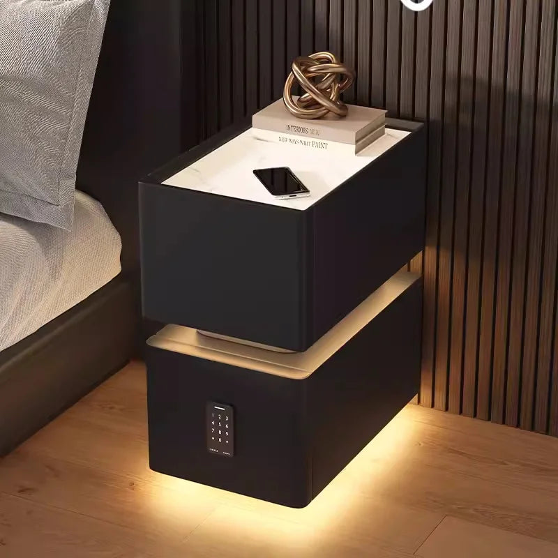 Creative Intelligent Bedside Table with Wireless Charging Modern Style Storage Cabinet Bedroom Nightstand with Sensor Light 25cm
