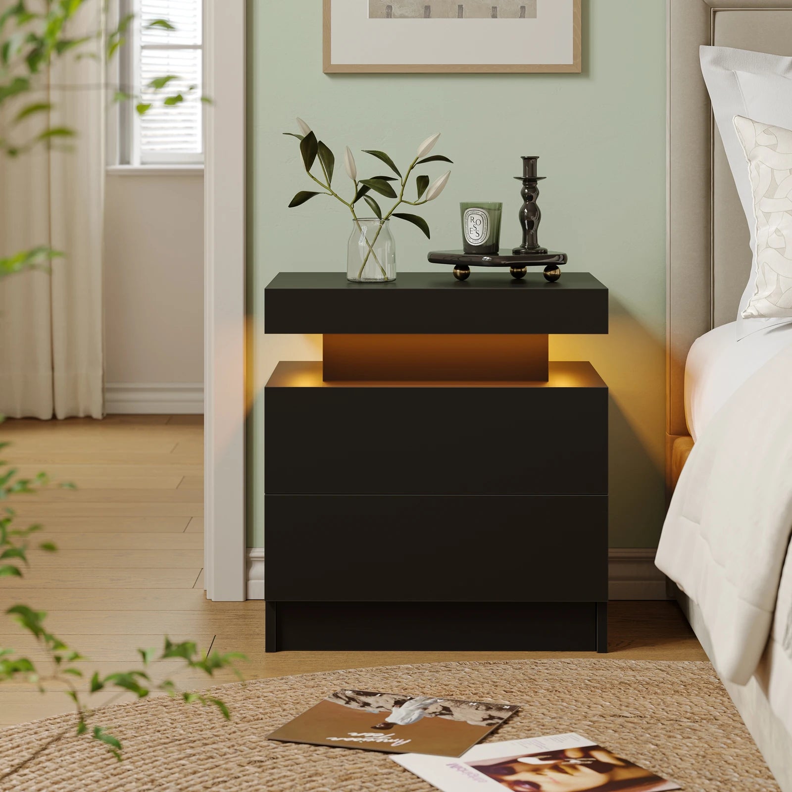 NightGuard™ LED Nightstand with RGB Lights & 2 Drawers