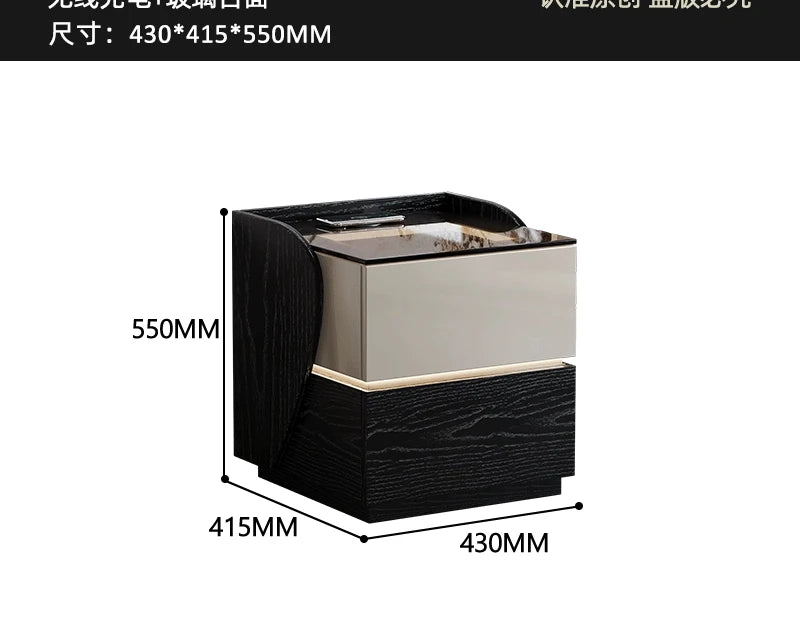 Multifunctional bedside table wireless charging 2024 new master bedroom smart atmosphere light simple modern minimalist storage