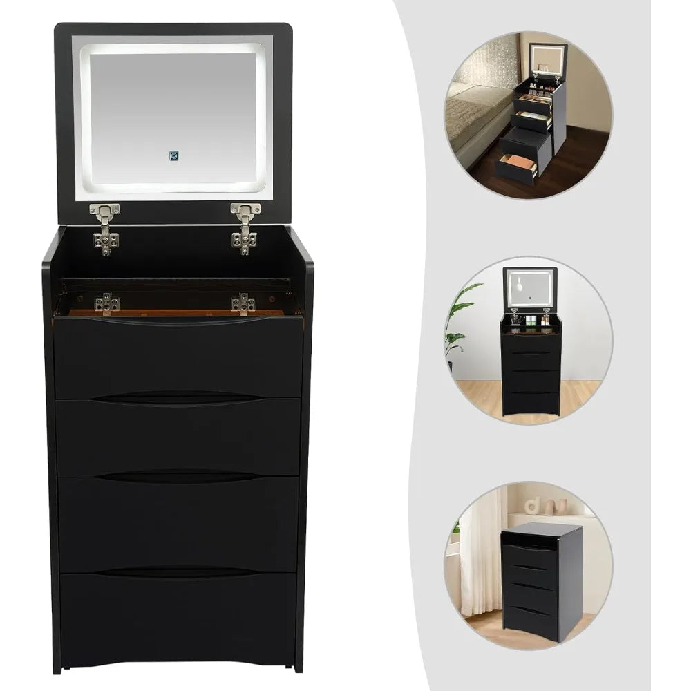 NightGuard™ Beauty Station - Compact Vanity with LED Mirror & Hidden Chair