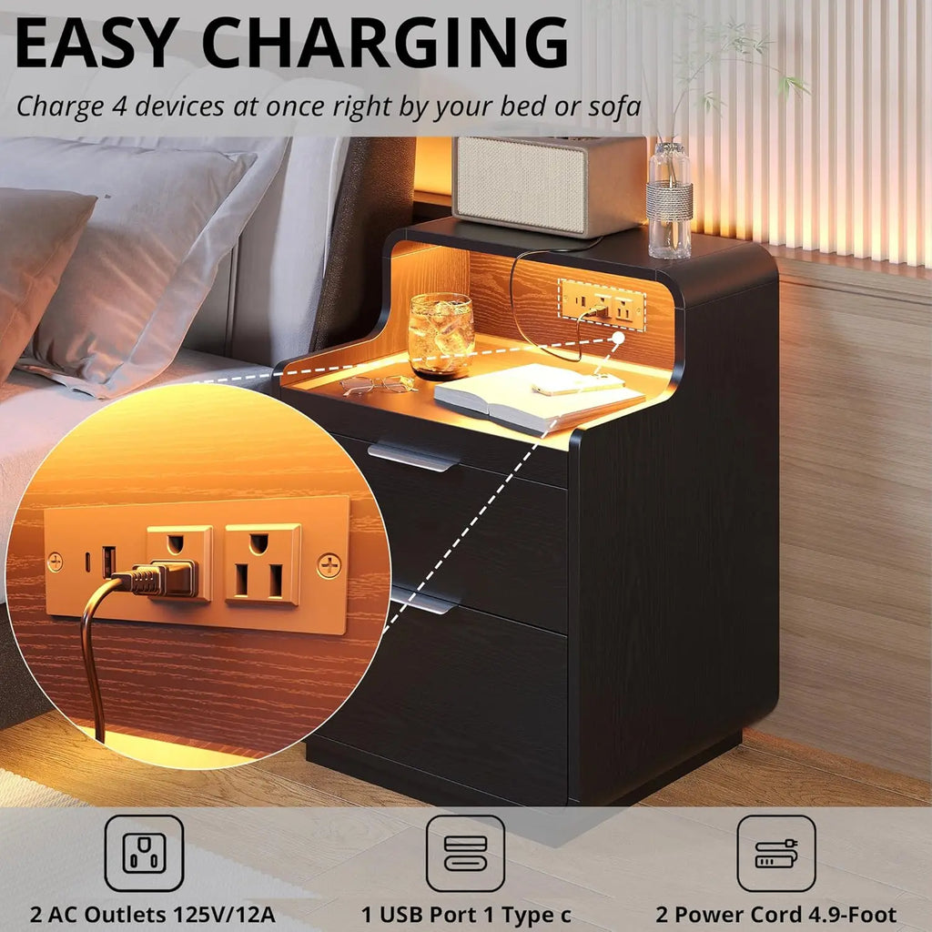 NightGuard™ Nightstand with Charging Station & LED Lights