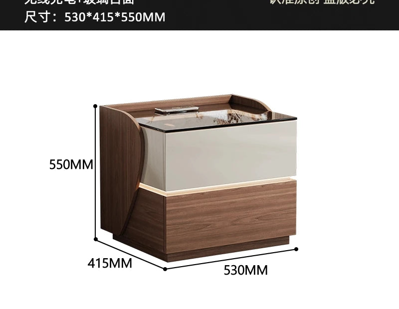 Multifunctional bedside table wireless charging 2024 new master bedroom smart atmosphere light simple modern minimalist storage