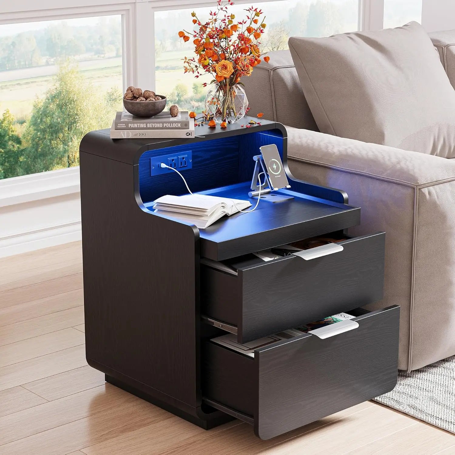 NightGuard™ Nightstand with Charging Station & LED Lights