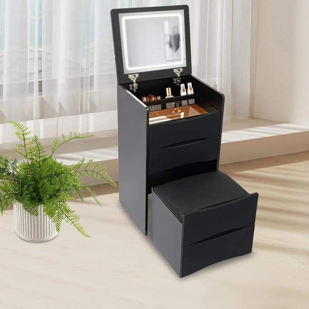 NightGuard™ Beauty Station - Compact Vanity with LED Mirror & Hidden Chair