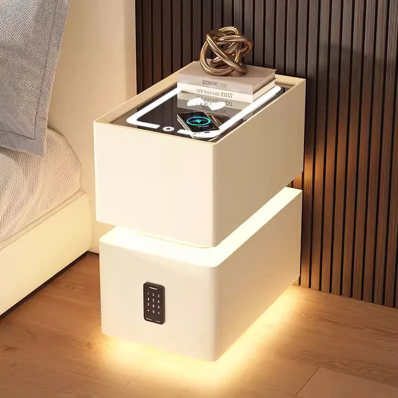 Creative Intelligent Bedside Table with Wireless Charging Modern Style Storage Cabinet Bedroom Nightstand with Sensor Light 25cm