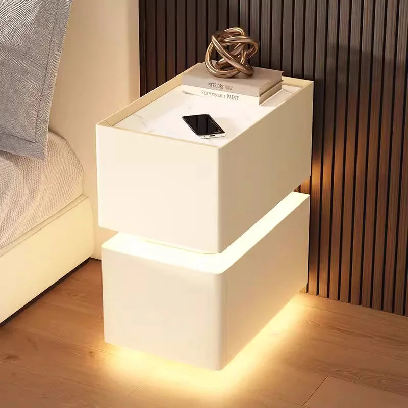 Creative Intelligent Bedside Table with Wireless Charging Modern Style Storage Cabinet Bedroom Nightstand with Sensor Light 25cm