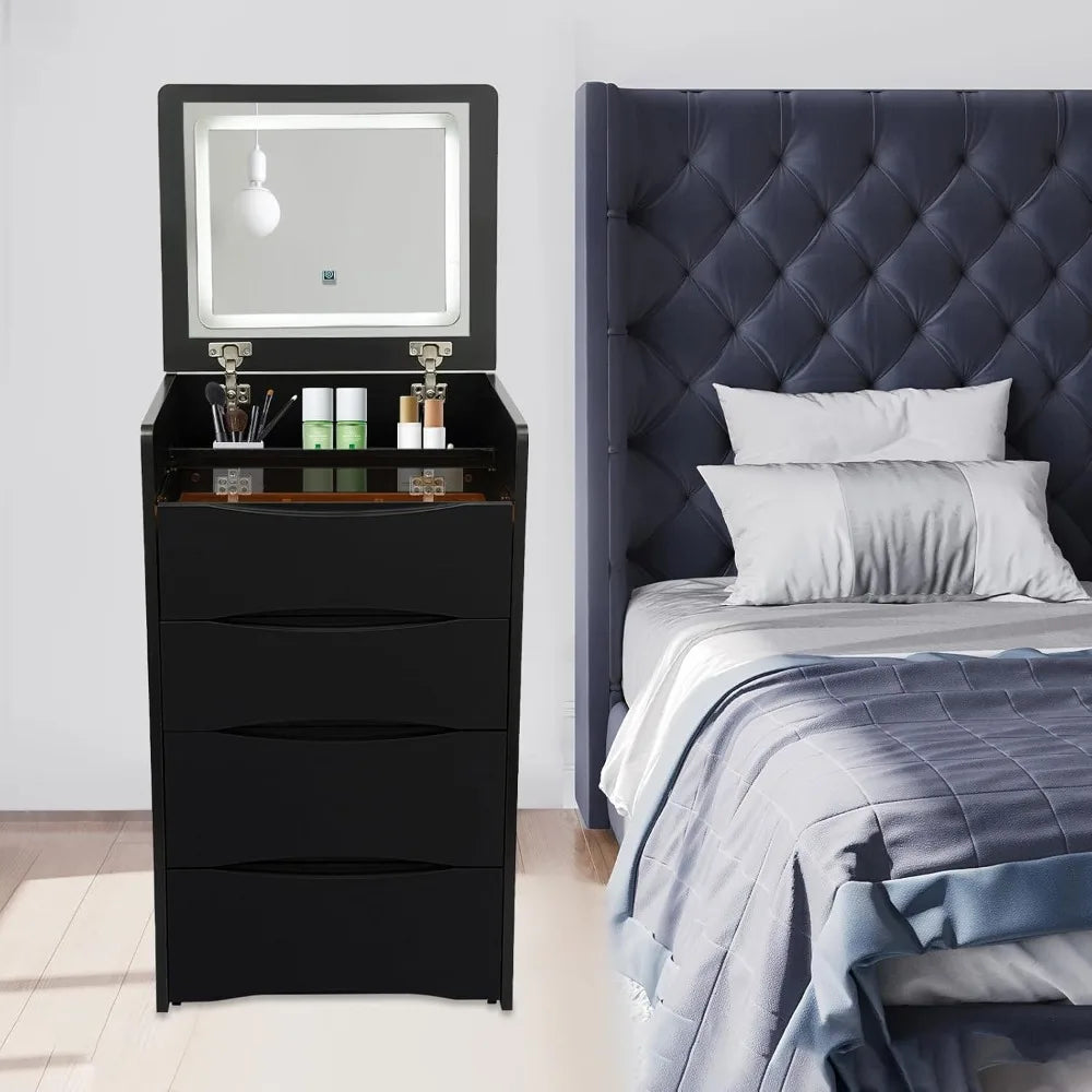 NightGuard™ Beauty Station - Compact Vanity with LED Mirror & Hidden Chair