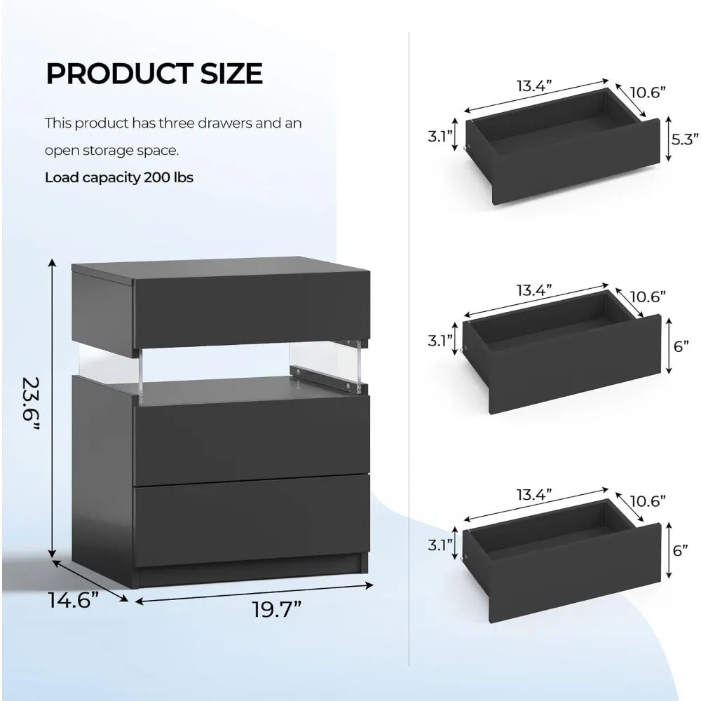 NightGuard™ LED Nightstand with 3 Drawers