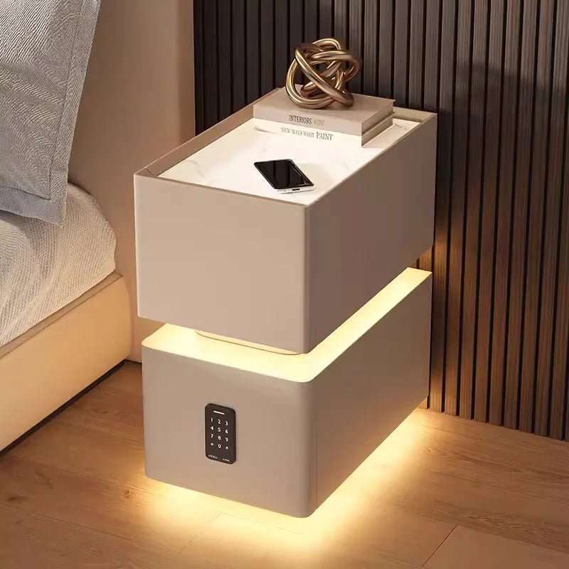Creative Intelligent Bedside Table with Wireless Charging Modern Style Storage Cabinet Bedroom Nightstand with Sensor Light 25cm