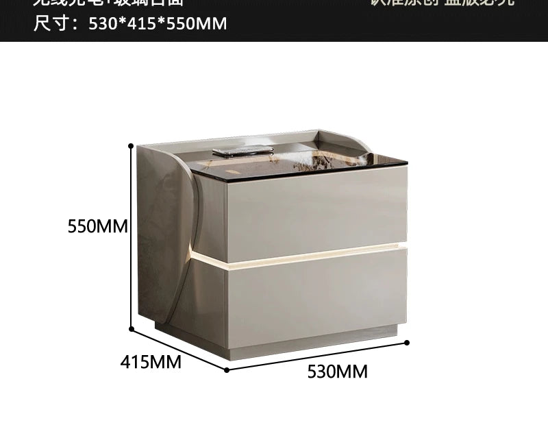 Multifunctional bedside table wireless charging 2024 new master bedroom smart atmosphere light simple modern minimalist storage